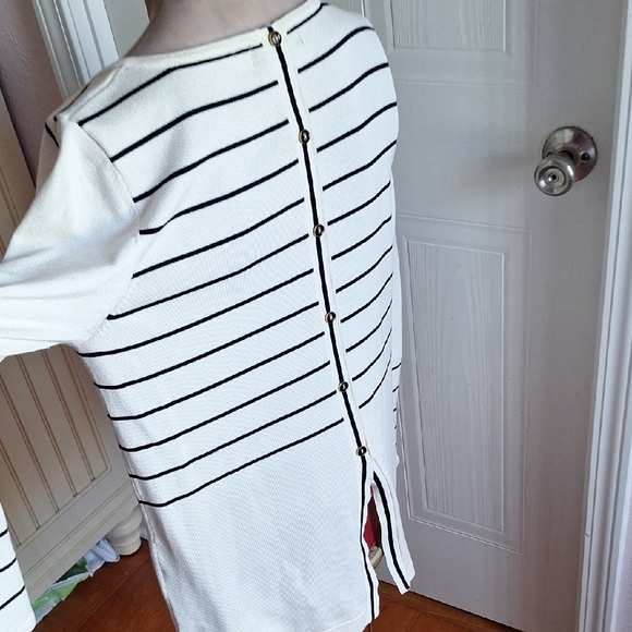 August Silk Black and White Striped Long Sleeve Button Back Top - Picture 9 of 14